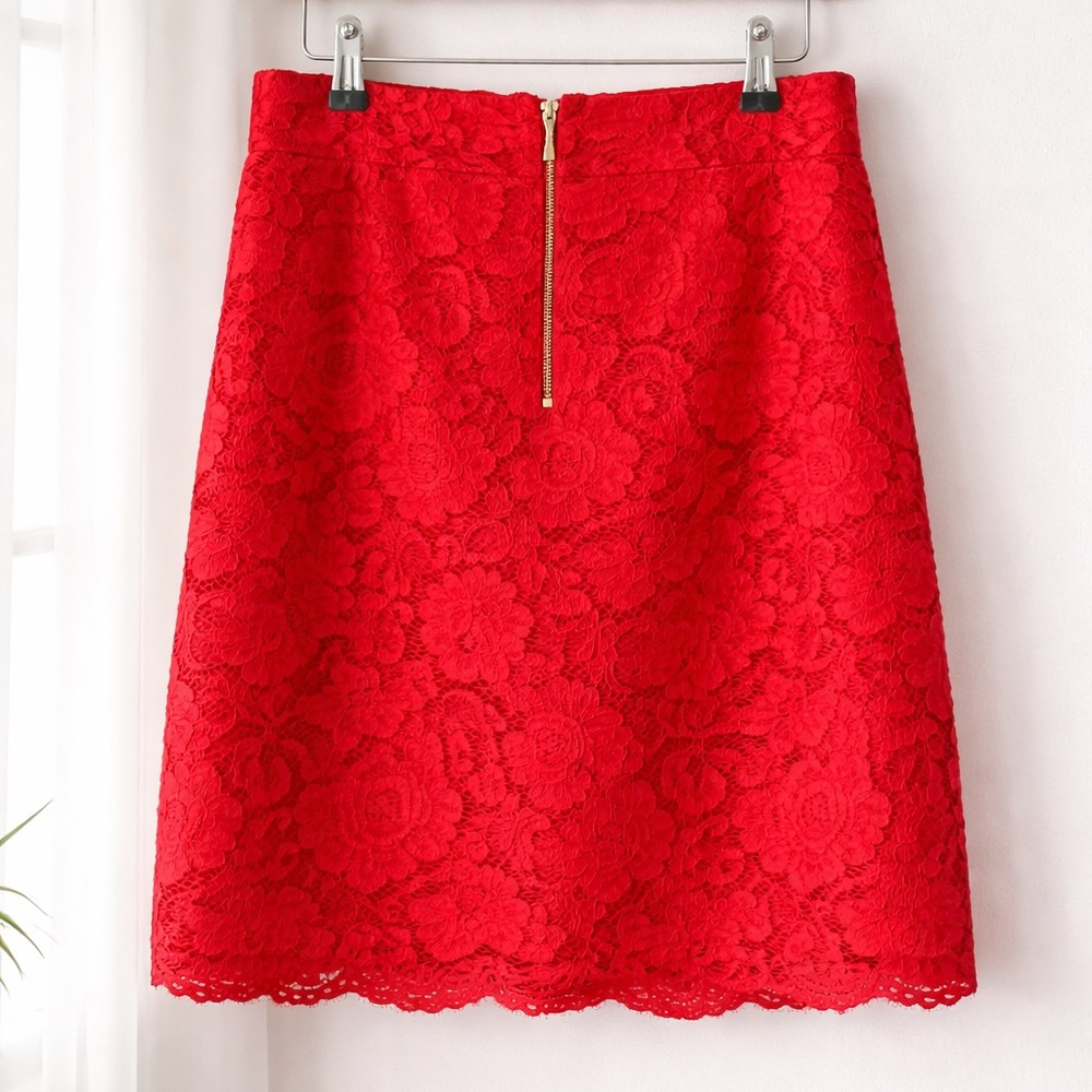 kate spade Red Floral Lace A-Line Skirt with Gold Zip Size 8